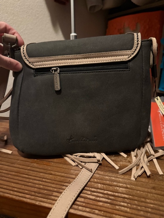Montana West Fringed Crossbody Bag with Turquoise Accent - Black & Beige - Picture 2 of 2